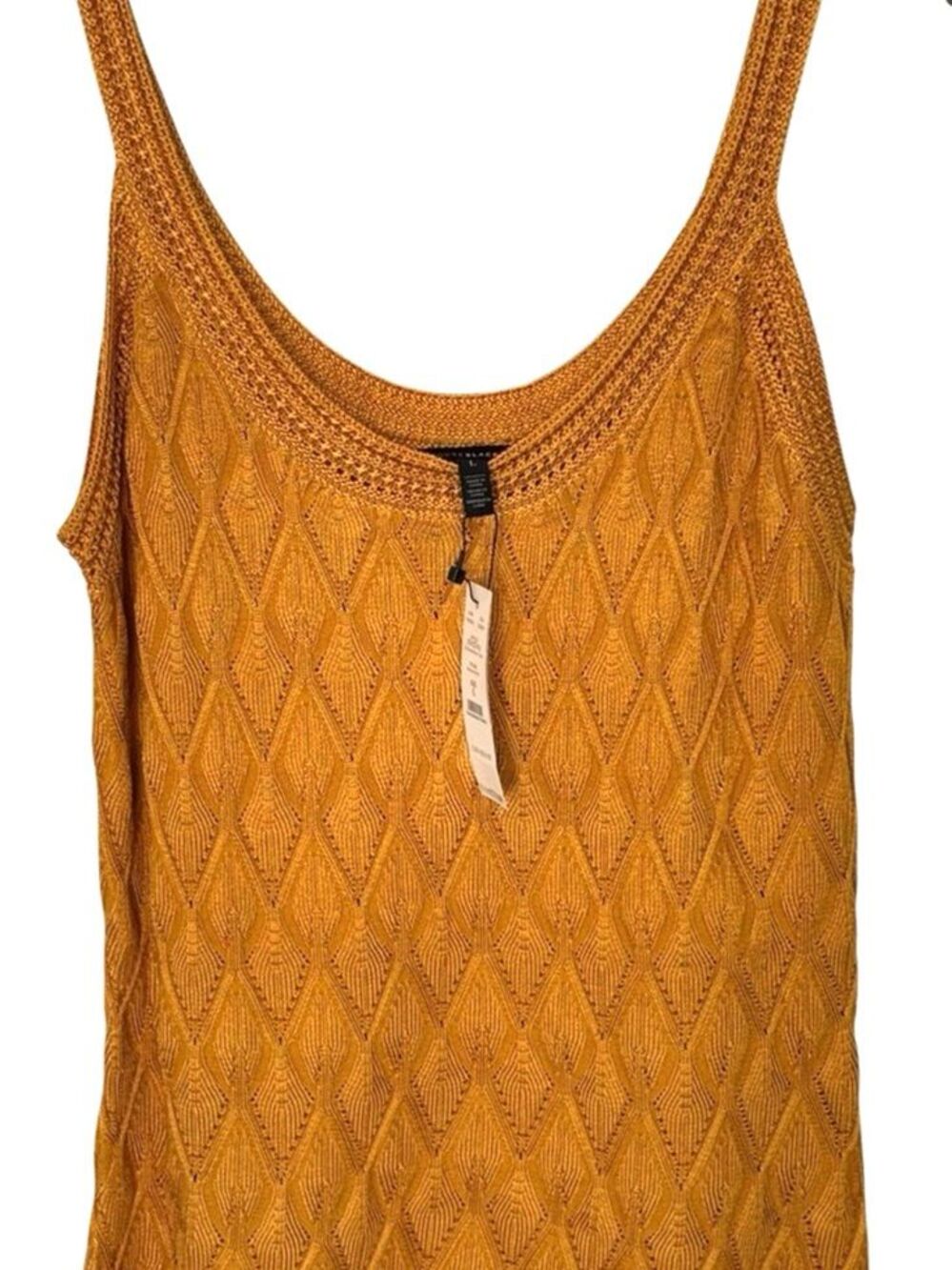 NWT White House Black Market Women’s L Gold Mixed Stitch Tank Diamond Sweater